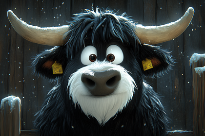 Cartoon Highland Cow Portrait