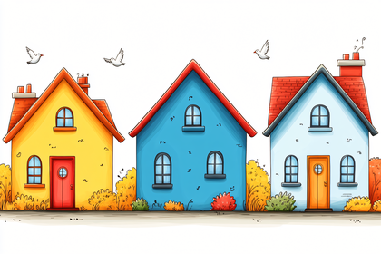 Cartoon Houses With Doves