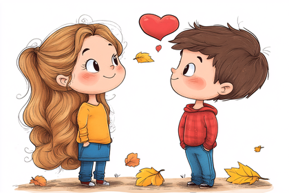Cartoon Kids Fall in Love
