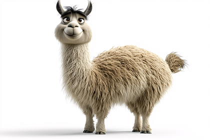 Cartoon Llama with Smiling Face