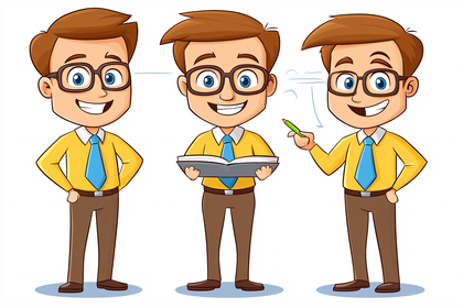 Cartoon Man Character in Three Poses