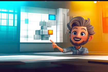 Cartoon Man Presenting Cube Chart