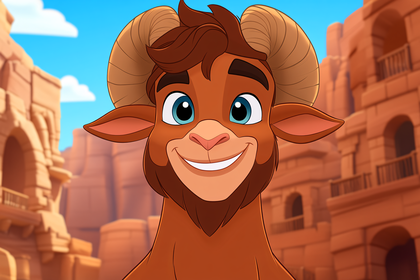Cartoon Ram Smiling In Ancient City