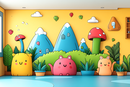Cartoon Room with Cute Characters