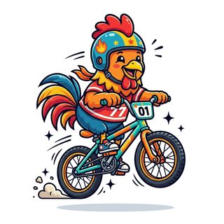 cycling cartoon rooster