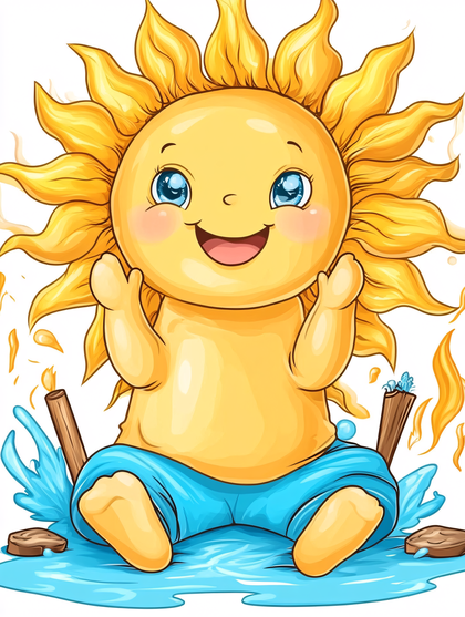 Cartoon Sun Sitting In Water