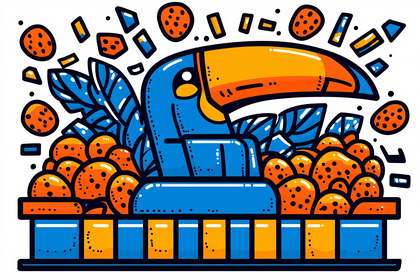 Cartoon Toucan and Fruit Basket