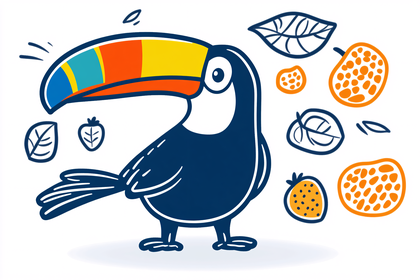 Cartoon Toucan and Fruits