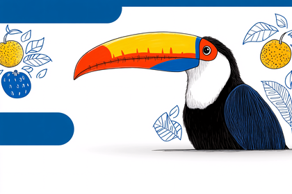 Cartoon Toucan Bird and Fruit Illustration