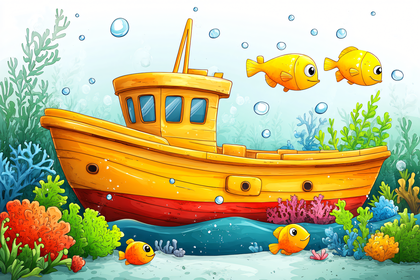 Cartoon Underwater Boat Scene
