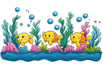 Cartoon Underwater Scene With Cute Fish
