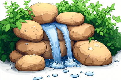 Cartoon Waterfall with Rocks and Plants