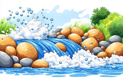 Cartoon Waterfall with Rocks