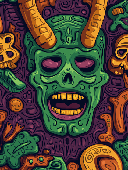 Cartoonish Green Skull with Horns