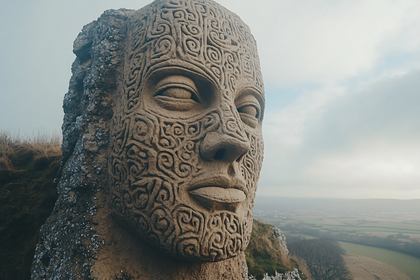 Carved Stone Face Sculpture