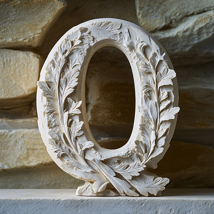Carved Stone Letter Q with Leaves