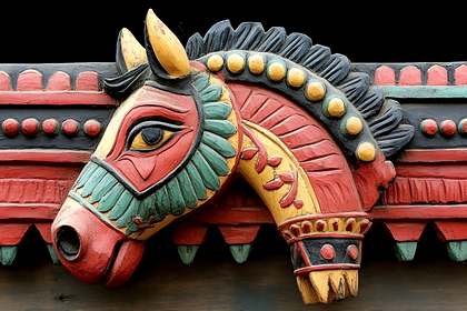 Carved Wooden Horse Head Decoration