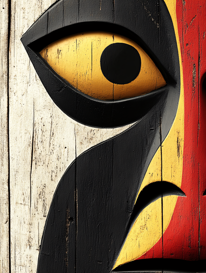 Carved Wooden Totem Pole Eye Detail