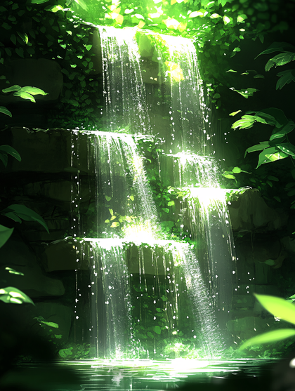 Cascading Waterfall In Lush Greenery