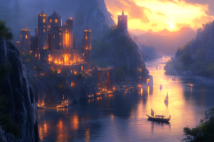 Castle on the River at Sunset
