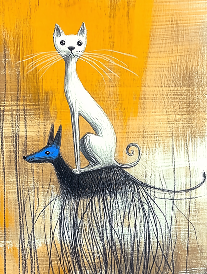 Cat and Blue-Nosed Creature