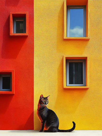 Cat And Colorful Building
