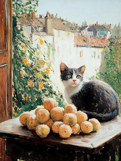 Cat and Oranges Still Life
