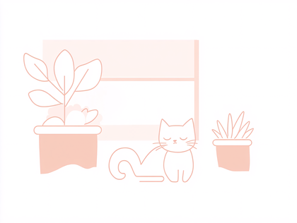 Cat and Plants Illustration
