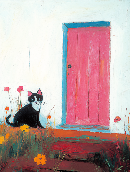 Cat By Pink Door