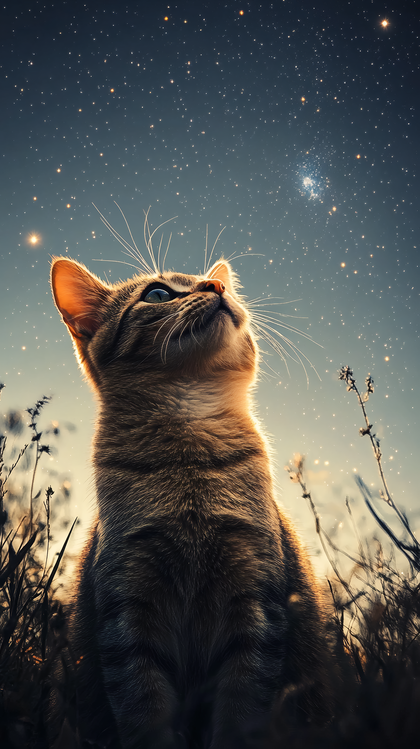 Cat Gazing at Stars