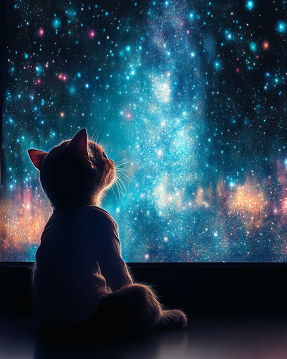 Cat Gazing at the Cosmos