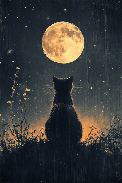 Cat Gazing At The Moon