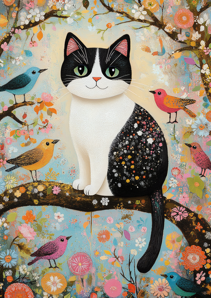 Cat in a Floral Paradise
