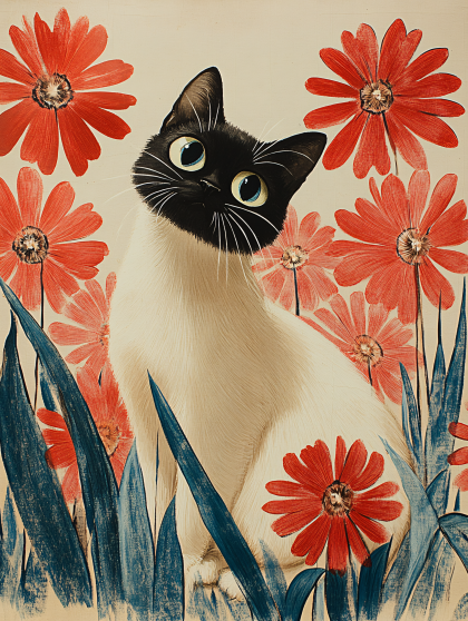 Cat In A Flower Garden