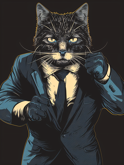 Cat in a Suit, Ready to Fight