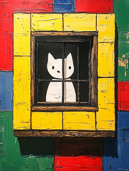 Cat In Colorful Window
