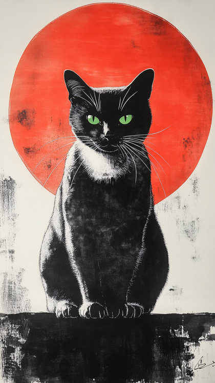 Cat In Front Of The Red Moon