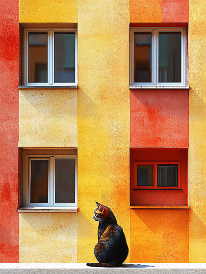 Cat On Colorful Building Facade