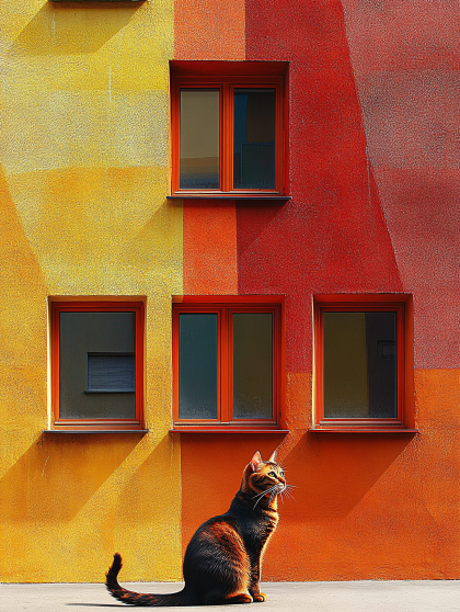 Cat On Colorful Building Facade