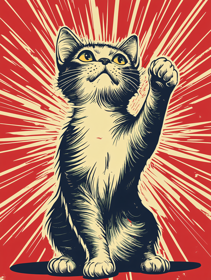 Cat Paw Raising Propaganda Style