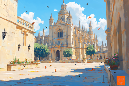 Cathedral Courtyard Scene