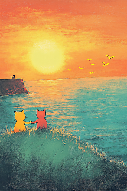 Cats at Sunset Holding Hands