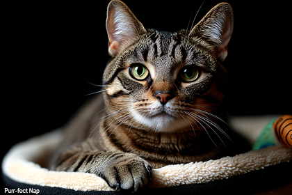 Cat Resting in Bed with Green Eyes
