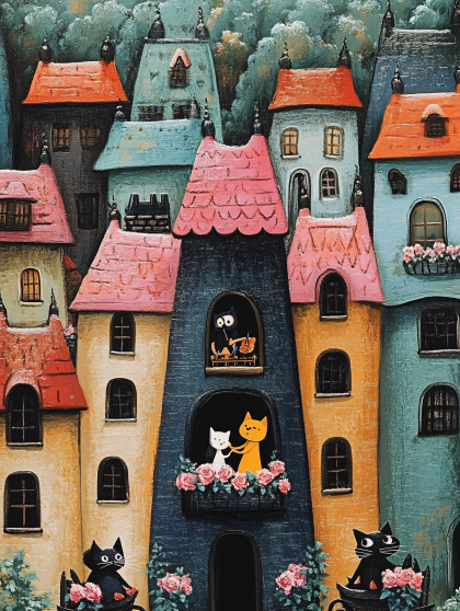 Cats in Colorful Town