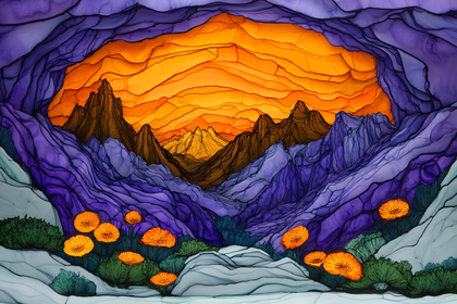 Cave Landscape with Flowers