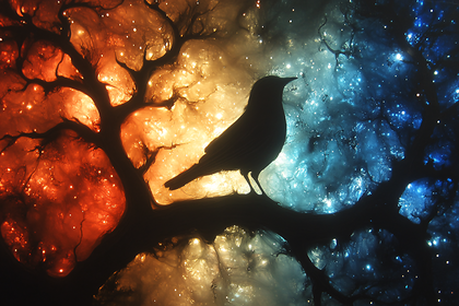 Celestial Bird Perched on Branch