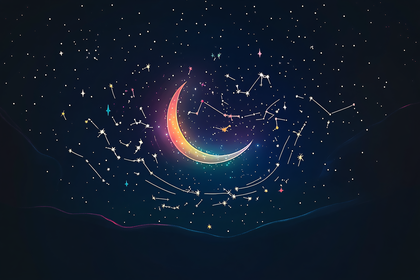 Celestial Crescent Moon with Constellations