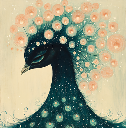 Celestial Peacock With Peony Accents