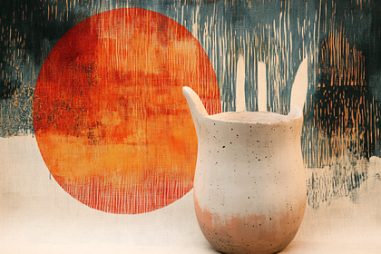 Ceramic Pitcher Against Abstract Backdrop