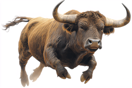 Charging Bull with Curled Horns
